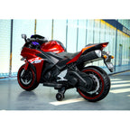 Red and black motorcycle on a showroom floor