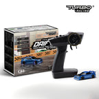 Turbo Racing RC car transmitter with packaging and model car on a white background