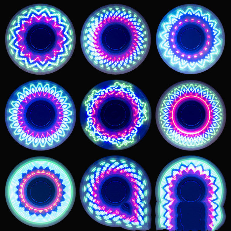 Nine colorful LED coasters with a black background