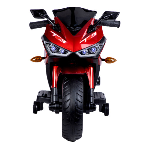 Red and black toy motorcycle on a white background