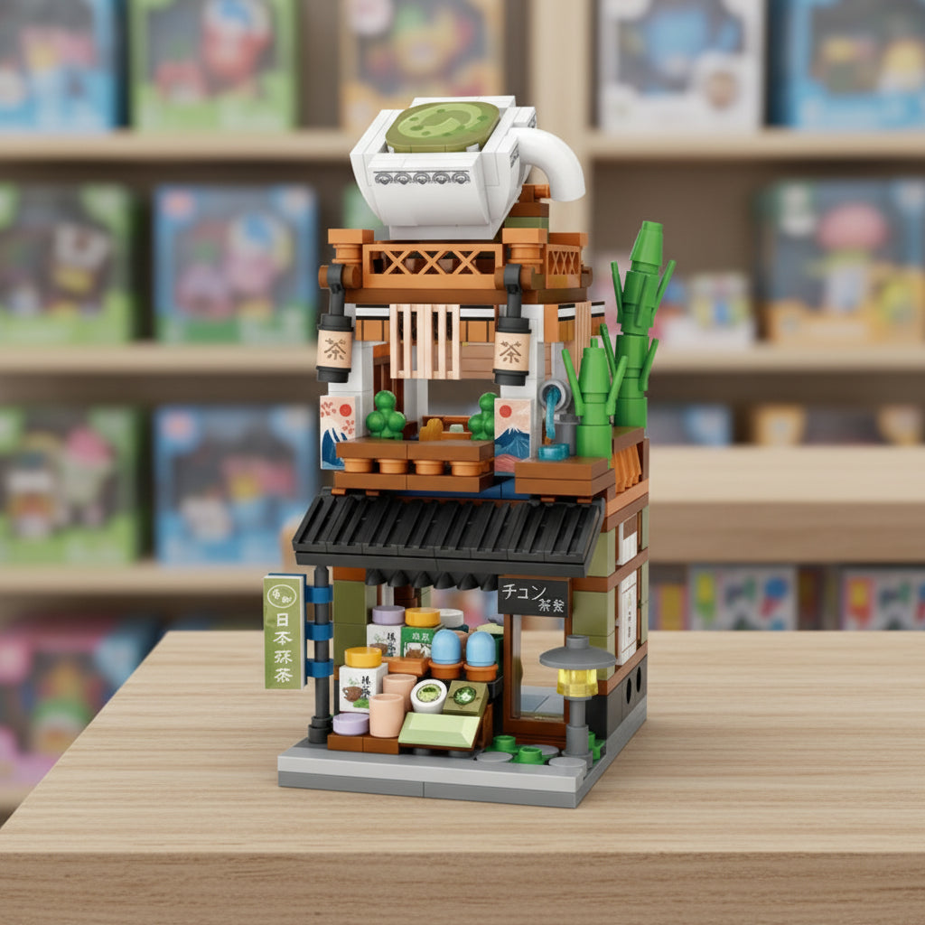 Mini LOZ block set with a detailed model and packaging, showing dimensions.