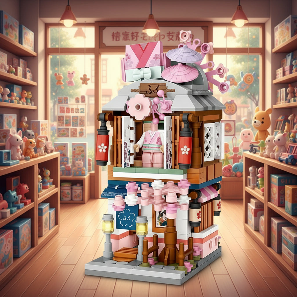 LOZ mini block set with building model and packaging on a white background