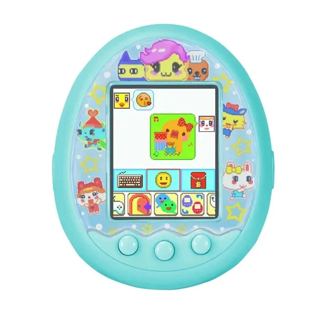 Children's toy with a digital screen and character illustrations on a white background